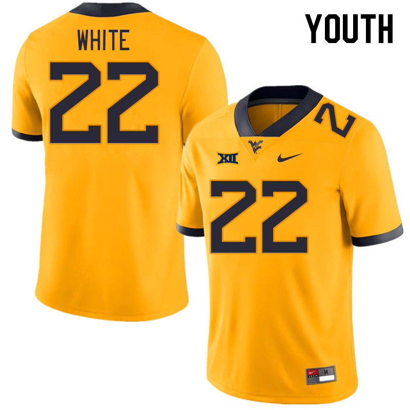 Youth #22 Jahiem White West Virginia Mountaineers College Football Jerseys Stitched Sale-Gold - Click Image to Close